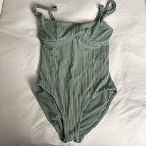 Woman’s Ribbed One-Piece Swimsuit in Sage Green